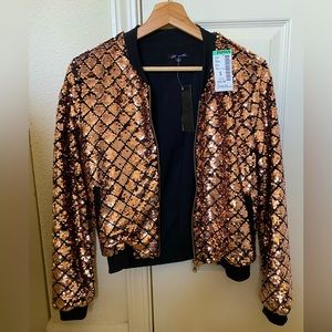 Michel Fashion/Papaya Gold Glitter Bomber Jacket Womens Size S